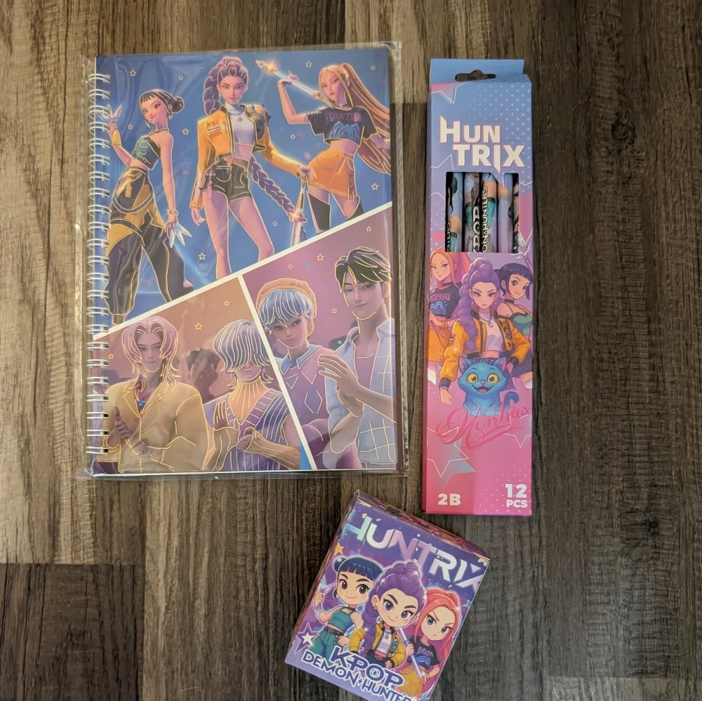 K-Pop Spiral Notebook & Pencil Set — Purple & Pink